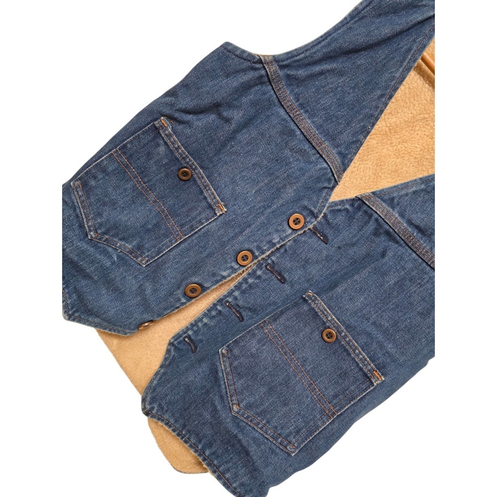 Mens‎ 70s 80s Vintage Denim Vest Faux Sherpa Lined Blue Size Small Western - Picture 2 of 7